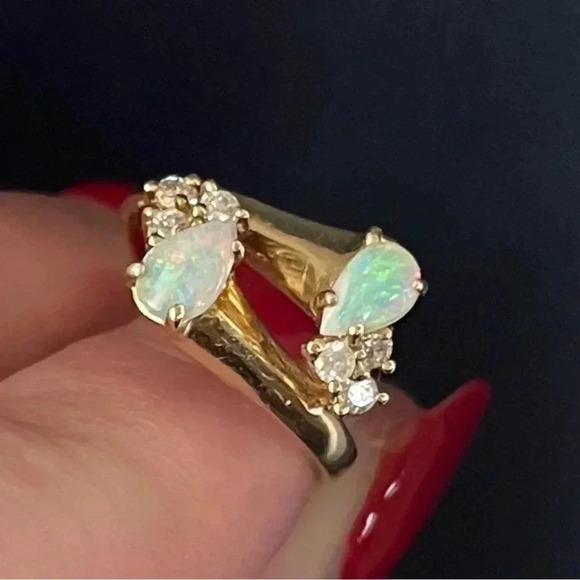Vintage 14k gold SKAL opal ring with diamonds - Picture 2 of 5